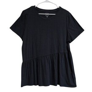 Women's GAP Black Asymmetrical Ruffled Short-Sleeve T-Shirt Size Large Tall